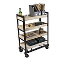 Alliance massive entre le bois et l’acier, cette desserte style atelier de Produit d’Intérieur Brut possède quatre tablettes escamotables. Avec son esprit industriel, les deux roulettes du devant peuvent se bloquer, pour éviter les catastrophes.