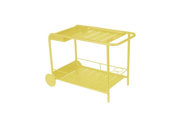 Imaginé par Frédéric Sofia pour Fermob, cette desserte « Bar roulant Luxembourg » de Made in design, s’inspire du mobilier des années 20. Avec sa couleur pop, il garde une touche de modernité, mettant en valeur sa matière en aluminium.
