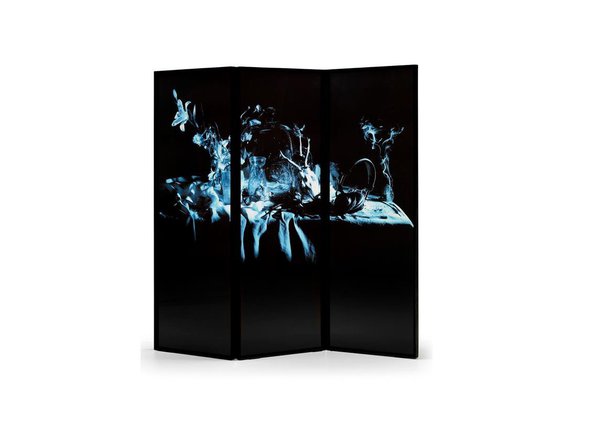 Investissant l’intérieur, la marque de prêt-à-porter Diesel décline son mobilier avec le paravent  « Xradio 3 Nature Morta », où l’esthétique emprunte de mystère reprend la forme d’un véritable tableau.