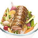 La délicatesse d'un tendre rôti de veau farci relevé par un crottin de Chavignol coulant et quelques légumes de saison croquants. Le rêve...