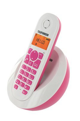 Un téléphone tout rond et tout rose. Sa base évoque les mythiques fauteuils bulle des années 60. Sans fil, fonction mains libre. TB201 Peps rose. Telefunken.