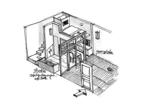 La spécialité de Philippe Demougeot qui remporte tous les suffrages: l'esquisse au crayon du futur projet. Une 3D réaliste dans laquelle le client peut facilement se projeter.