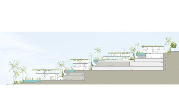 Coupe des villas donnant directement sur une magnifique plage de sable fin et la mer Méditerranée.