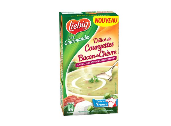 Spécialiste de la brique de soupe prête à l’emploi, Liebig  innove sans cesse avec de jolies nouveautés comme ce potage courgettes bacon et chèvre.