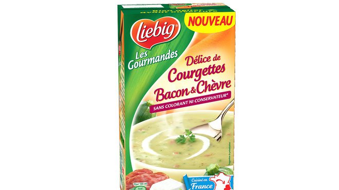 Spécialiste de la brique de soupe prête à l’emploi, Liebig  innove sans cesse avec de jolies nouveautés comme ce potage courgettes bacon et chèvre.