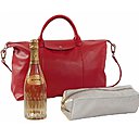 Sac Longchamp en cuir rouge pour accueillir le champagne cuvée est le Diamant Brut, Vranken.