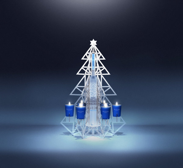 Décoratif et réutilisable, le beau sapin de plexiglas qui deviendra un objet design sur vos tables de réveillons... Vodka Belvedere.