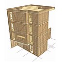 Structure de la maison Tour à Clamart:  détail de l’ossature bois en OSB.