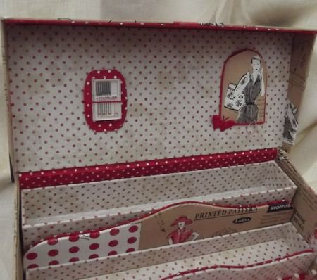 A l'intérieur la boîte est recouverte de tissu Makower.