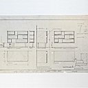 Plans et croquis de la commode (modèle de 1,02 m de long) mettant en évidence ses finitions et essences de bois sélectionnées par Gio Ponti, en 1952.