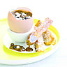 Œufs au chocolat coulant et ses mouillettes de pain perdu