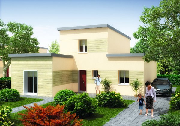 Avec bardage extérieur bois, maison Audace, 116,76 m² habitables, à partir de 132 900 €. Norme RT 2012.