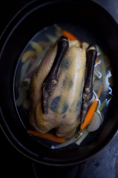 Proche de la Bresse, la Mère Brazier propose à sa carte depuis plus de 50 ans une merveilleuse poularde demi-deuil.