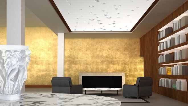 Modernité absolue pour ce plafond de verre rétro-éclairé, constitué d'un panneau sur mesure "Dahlia ".