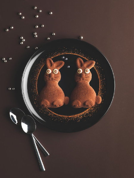 Lapins glacés pour Picard: une glace à la vanille recouverte de chocolat noir et poudrée de cacao.