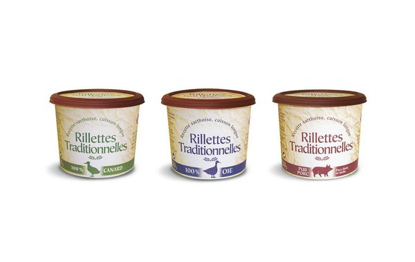 Belle déclinaison de rillettes traditionnelles en 3 variantes: 100% canard, 100% oie ou 100% porc! J'adore.