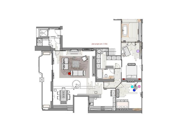 L’espace de 140 m² se déploie sur un seul niveau avec une mezzanine. Deux chambres vastes, accompagnées de leurs salles de bains respectives, se partagent l’espace nuit qui fait la part belle aux rangements. L’espace jour de 70 m² offre une confortable pièce à vivre, avec une cuisine ouverte.