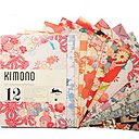 Décoration murale ou découpage, la pochette contient 12 papiers assortis aux motifs kimonos.