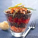 En mode triffle, la lentille associée au dés de saumon sait se faire élégante.