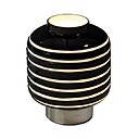 Une lampe de table « lampion » entièrement en verre, où le noir et le blanc rappellent la dualité Ying et Yang : une création légère et japonisante (hauteur : 30 cm, 700 €).