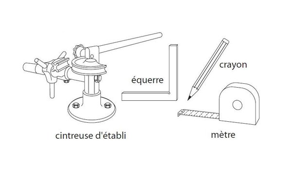L'outillage nécessaire pour réaliser un chapeau de gendarme en tube de cuivre.