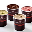Sorbets banane-framboise-fruit de la passion, chocolat, yuzu-macha et caramel au beurre salé : Henri Le Roux propose 4 parfums aussi originaux que délicieux.