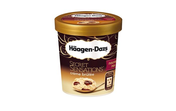 100% gourmande, Secret Sensations Crème Brulée de Haagen Dazs cache des poches de sauce caramel qui surprendront agréablement vos papilles.