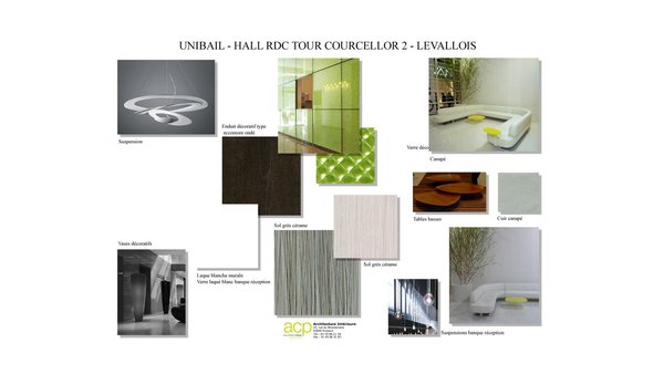 La planche de tendances permet de confronter les matières des sols et des murs, en les associant au mobilier et aux différentes teintes des murs et éléments textiles, pour visualiser l’ambiance future.