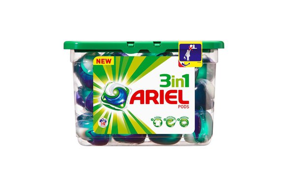 Les très belles capsules souples d'Ariel 3 en 1, renferment 3 compartiments aux couleurs et vertus bien déterminées pour une lessive parfaite.