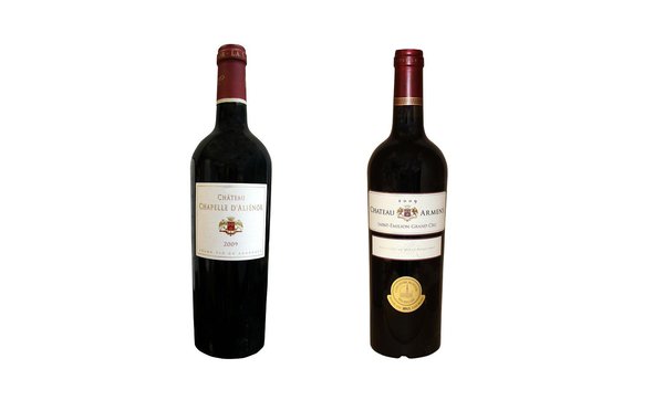 Deux cuvées 2009 de Bordeaux rouges à boire selon l'occasion: plutôt au quotidien pour le  Château Chapelle d’Aliénor, et plutôt pour une fête amicale ou familiale pour le Chârteau Armens.