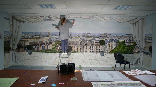 Etape 28 : Remplir le contour de l’ouverture : bleu outremer et terre d’ombre.