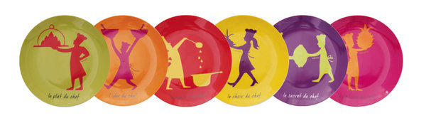 Assiettes à dessert "Profils de chef" de Muriel Revenu pour Incidence