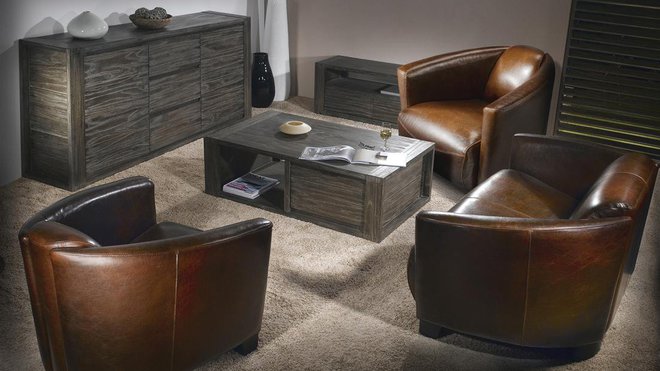 Un canapé Cigare en croûte de cuir vieilli pour une ambiance rétro, proposé par Bycast, chez Delamaison.