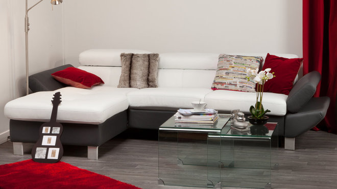 Delamaison présente Valparaiso, un canapé d’angle convertible bicolore, confortable et moderne.