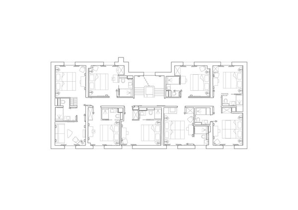 Les chambres, dont une suite par étage, sont réparties sur six niveaux. Malgré leurs proportions compactes, elles sont lumineuses et fonctionnelles.