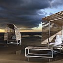 Illu de Bleu Nature est un ensemble table basse et canapé abri en chêne naturel issu de forêts françaises. Non vernies et non traitées, les lattes reposent sur une structure en inox laqué blanc. Exposées aux climats et intempéries, elles prendront naturellement leur patine. Un refuge douillet à l’épreuve du temps.