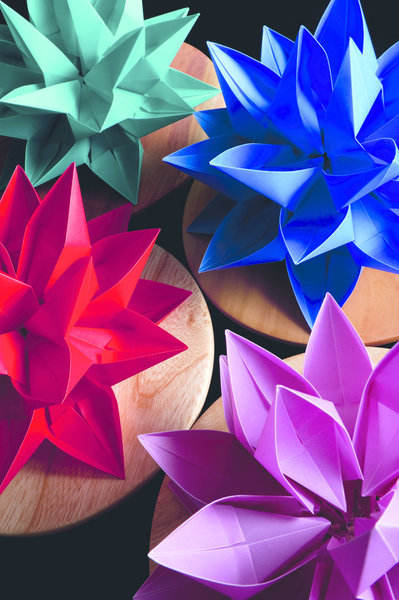 Wanda Barcelona transforme le papier en sculptures et en objets de décoration, comme ses fleurs de lotus colorées, symbolisant la pureté du cœur et de l’esprit.