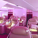 Pour Air France, Eric Gizard a relooké les cabines de l’A380, avec des sièges confortables imaginés spécialement pour l’appareil, et un éclairage doux aux teintes rosées, pour favoriser le repos des passagers.