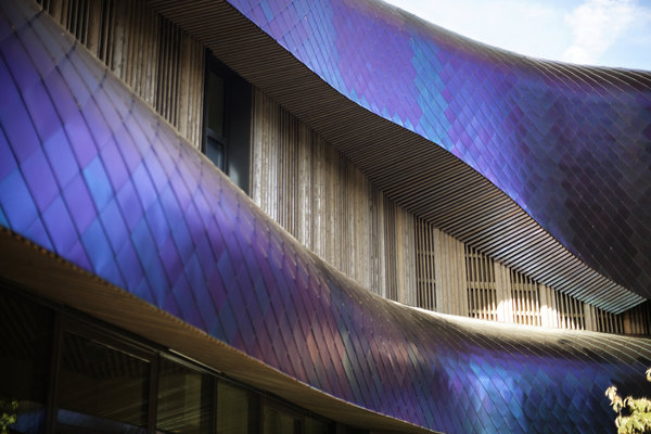 Les lignes du Pavillon de Services s’inspirent du mouvement qui stimule la créativité. Elles résonnent comme un outil de production, toujours en action et dynamique.