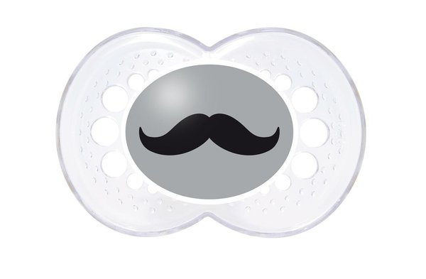 Sucette Moustache pour la tétouille du petit dernier dans sa poussette, Mam.