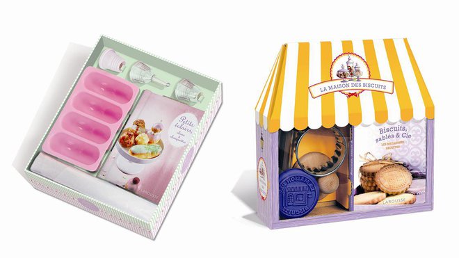 Au choix, un coffret pour faire des éclairs sucrés et salés ou une maisonnette avec un livre et des accessoires pour réaliser une multitude de sablés et autres petits biscuits.