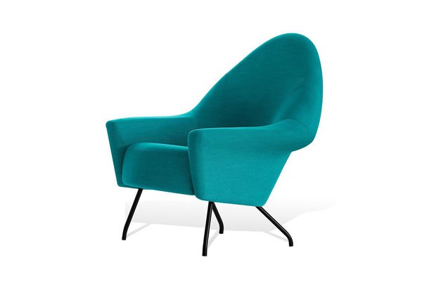 Flashy. Réédition du célèbre fauteuil 770, en bleu vert, design Joseph-André Motte, 1490 €, Steiner.