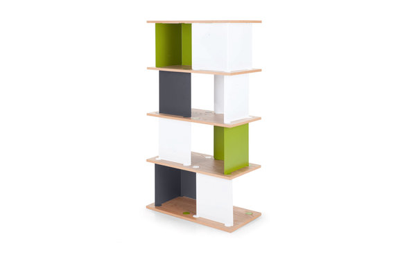 Graphique, une étagère qui joue sur les matières, placage chêne, et acier laqué, 299 ­€ design Simon Denzel.