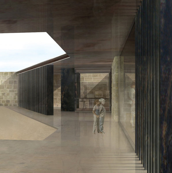 Béton, verre, acier corten et pierre de taille constituent les matériaux principaux de l’édifice.