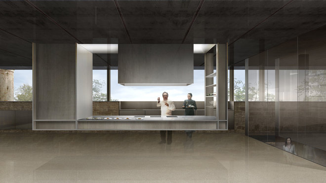 La cuisine expérimentale, futuriste est entièrement équipée.