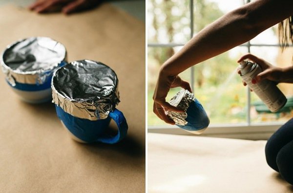 Etape 2: protégez l'intérieur de papier alu et vaporisez la peinture à 25 cm de distance
