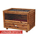 Clapier boudoir pour lapin d'intérieur en bois brun foncé avec tiroir litière intégré.