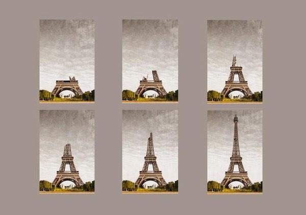 Après cinq mois de fondations creusés entièrement à la pelle, la Tour Eiffel prit son envol vers le ciel parisien.