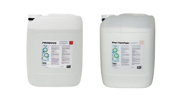 Les deux produits à pulvériser: Promous le produit anti-mousses et algues, puis Sinyl Aquafuge pour imperméabiliser la pierre dans un second temps.