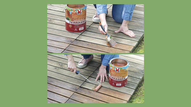 Etape 5 : Appliquez généreusement le produit au pinceau plat ou au rouleau. Laissez sécher pendant 2 heures, puis appliquez une seconde couche.